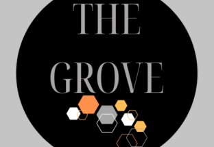 The Grove Logo with Black Circle and Ornage and Grey Pattern